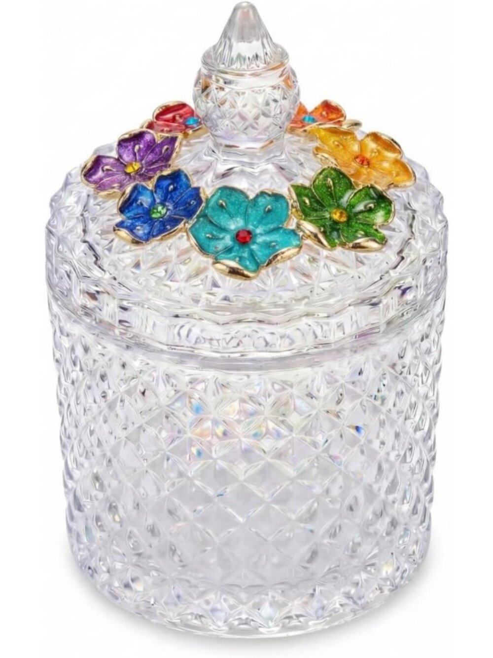 Unique Hand-Painted Glass Candy Dish, Rainbow Flower Jewelry Box & Trinket Jar